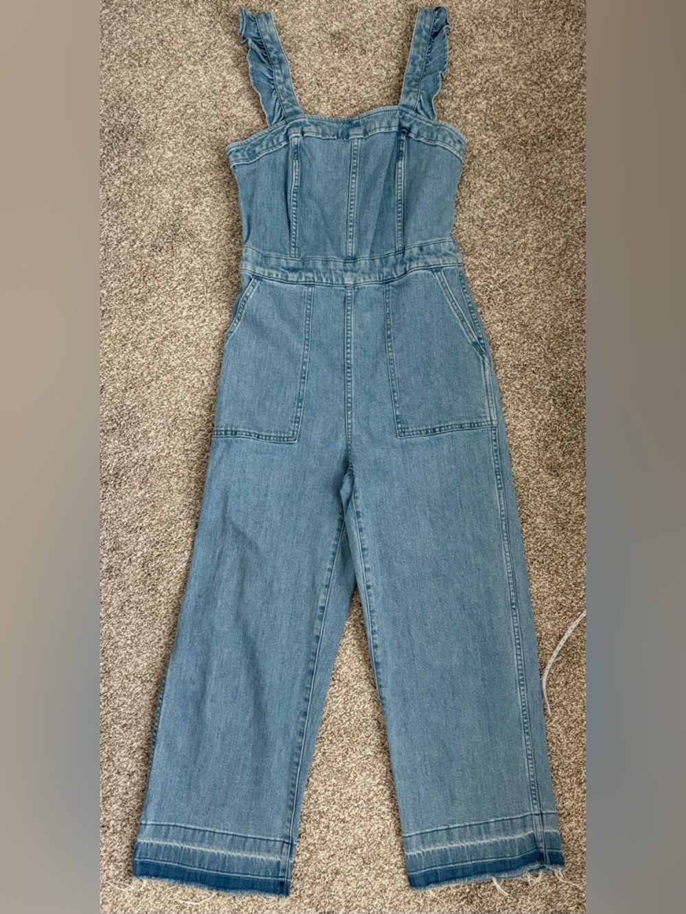 Madewell Light Blue Denim Ruffle-Strap Overalls